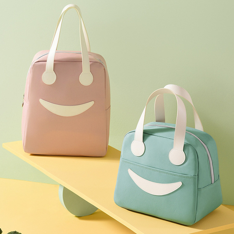 New Smiley Face Insulated Bag Handbag Large Capacity Thickened Aluminum Film Fresh-Keeping Lunch Box Bag Student with Rice Lunch Bag