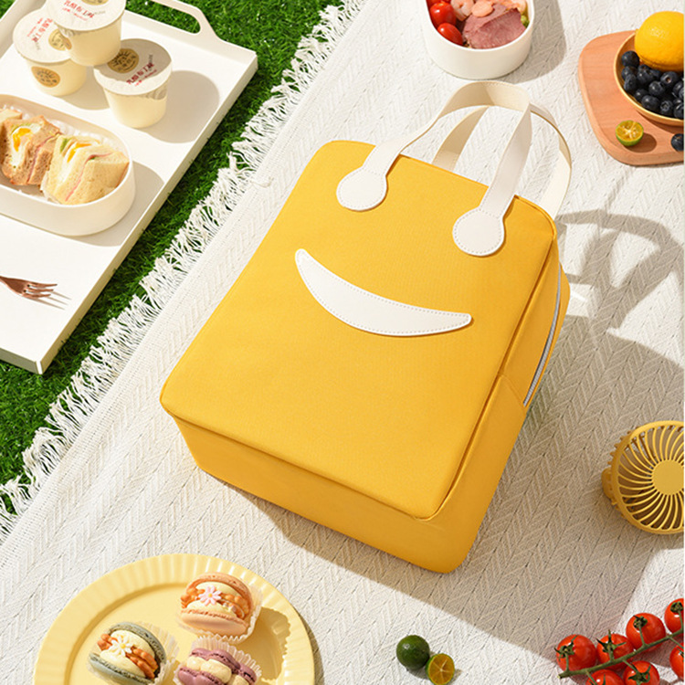 New Smiley Face Insulated Bag Handbag Large Capacity Thickened Aluminum Film Fresh-Keeping Lunch Box Bag Student with Rice Lunch Bag