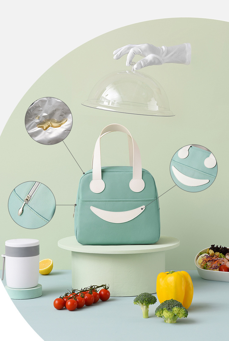 New Smiley Face Insulated Bag Handbag Large Capacity Thickened Aluminum Film Fresh-Keeping Lunch Box Bag Student with Rice Lunch Bag