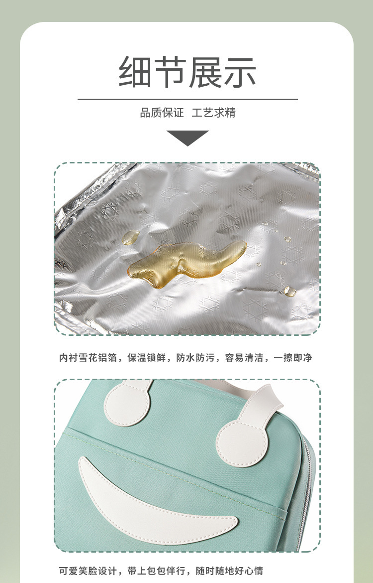 New Smiley Face Insulated Bag Handbag Large Capacity Thickened Aluminum Film Fresh-Keeping Lunch Box Bag Student with Rice Lunch Bag