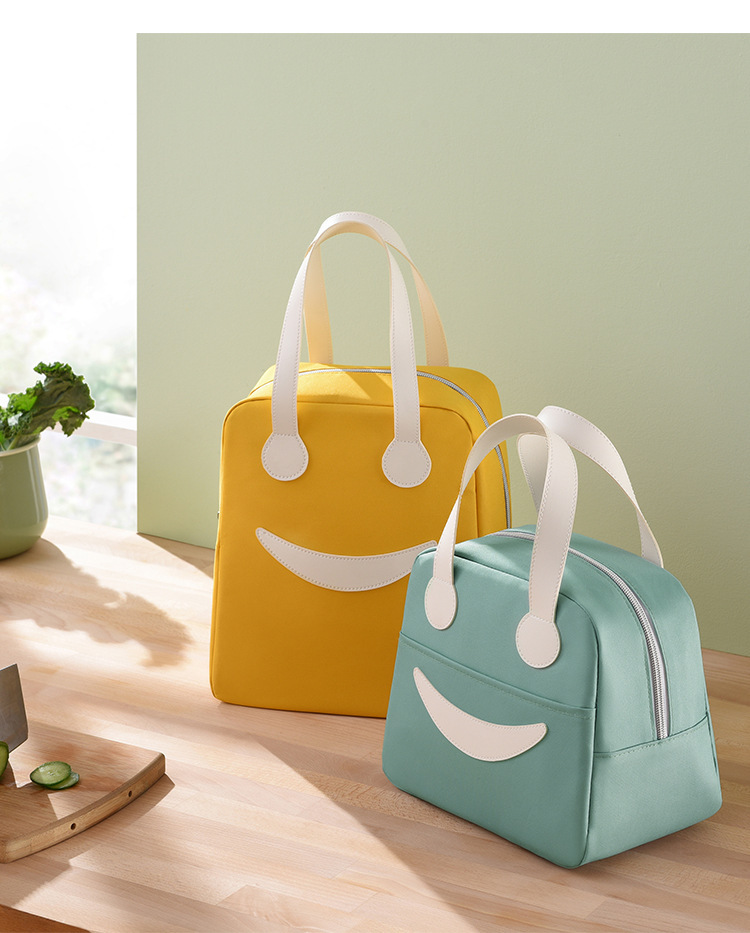 New Smiley Face Insulated Bag Handbag Large Capacity Thickened Aluminum Film Fresh-Keeping Lunch Box Bag Student with Rice Lunch Bag