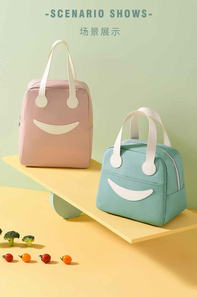 New Smiley Face Insulated Bag Handbag Large Capacity Thickened Aluminum Film Fresh-Keeping Lunch Box Bag Student with Rice Lunch Bag