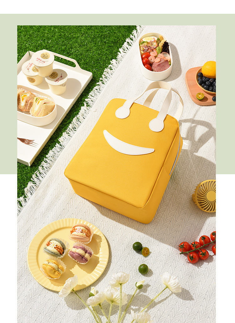 New Smiley Face Insulated Bag Handbag Large Capacity Thickened Aluminum Film Fresh-Keeping Lunch Box Bag Student with Rice Lunch Bag