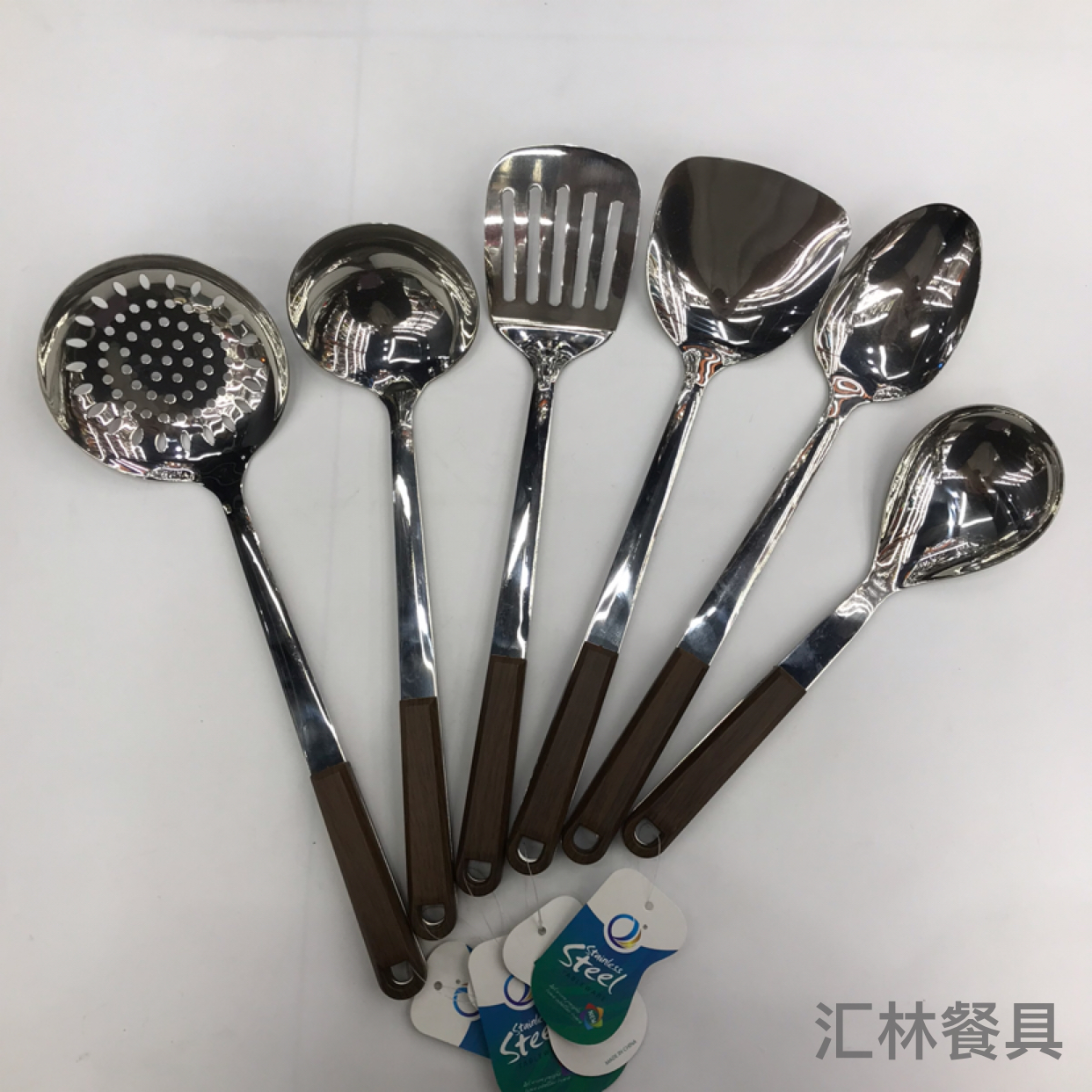 201 Stainless Steel Kitchenware round Head Wood Grain Porridge Colander Spatula Long Tongue Drain Short Rice Spoon Customizable Logo