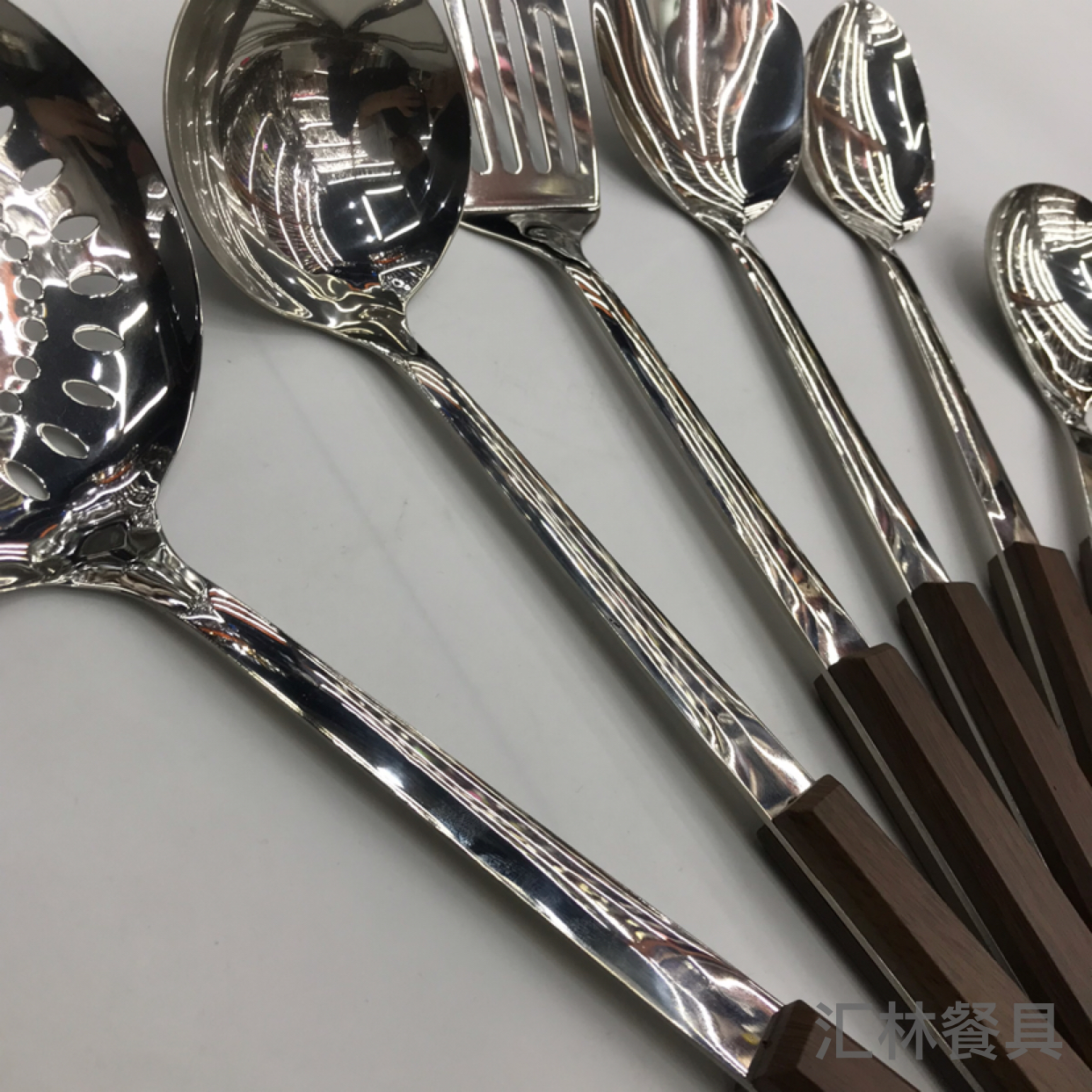 201 Stainless Steel Kitchenware round Head Wood Grain Porridge Colander Spatula Long Tongue Drain Short Rice Spoon Customizable Logo