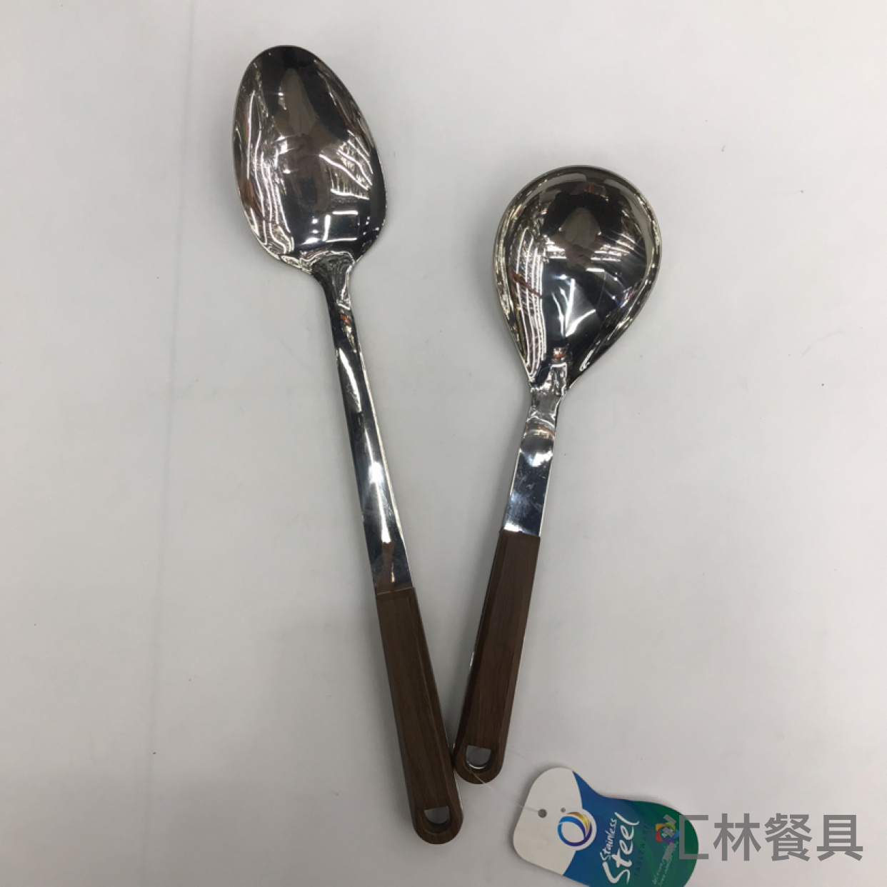 201 Stainless Steel Kitchenware round Head Wood Grain Porridge Colander Spatula Long Tongue Drain Short Rice Spoon Customizable Logo