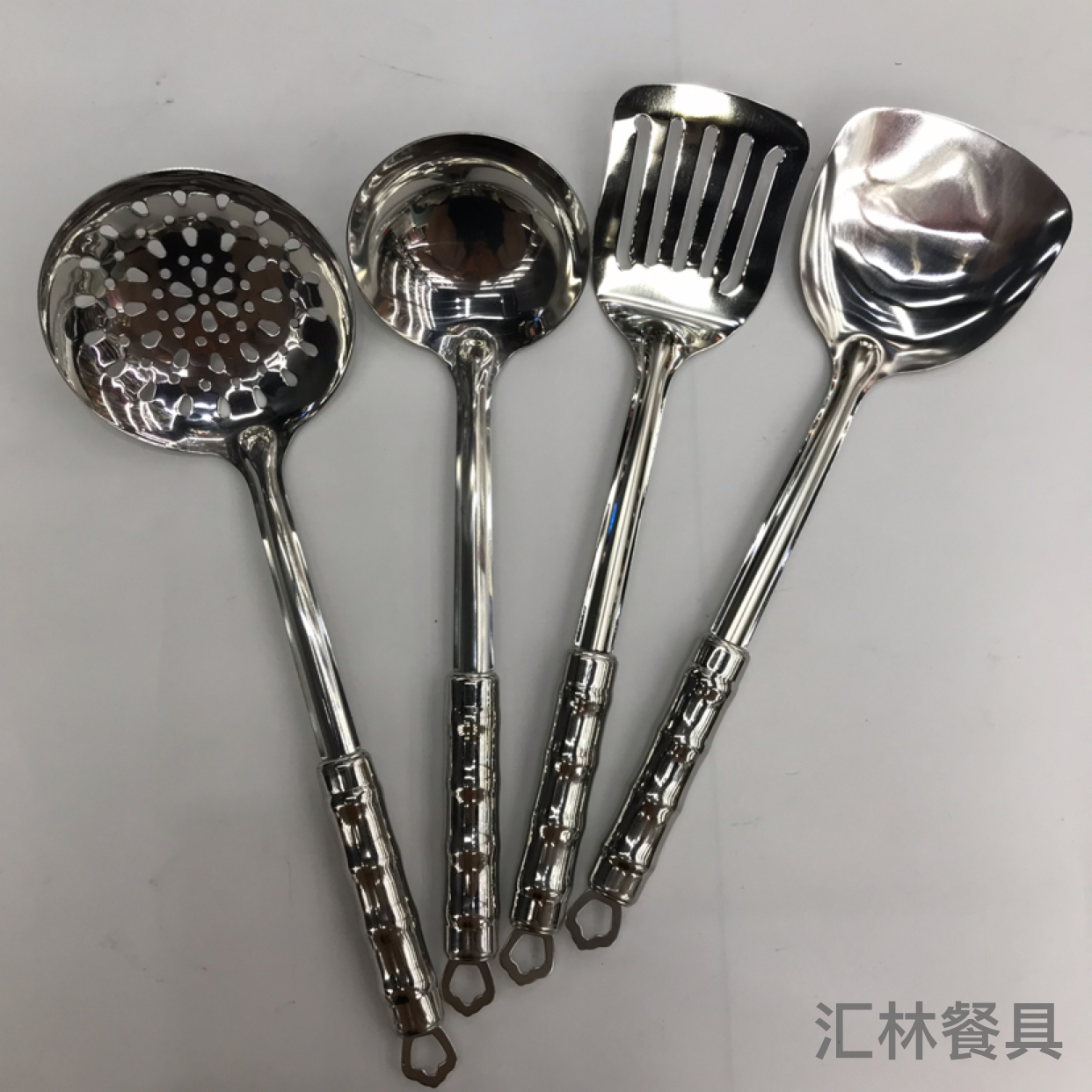 Stainless Steel Kitchenware 1.2 Small Bamboo Steel Handle Porridge Colander Spatula Flat Shovel Long Tongue Drain Spoon Short Rice Spoon Can Be Customized