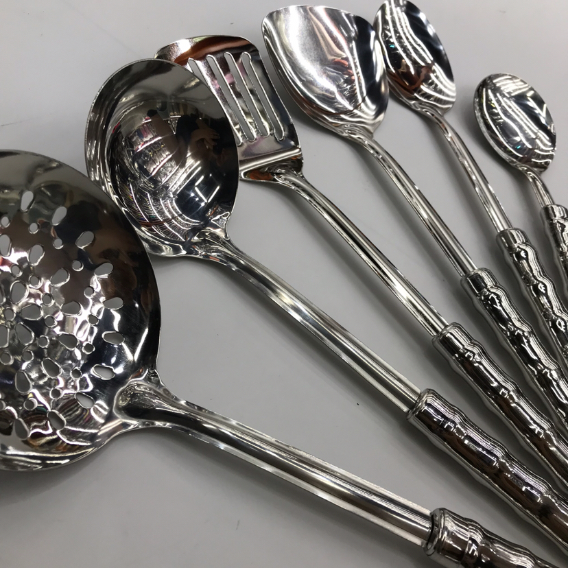 Stainless Steel Kitchenware 1.2 Small Bamboo Steel Handle Porridge Colander Spatula Flat Shovel Long Tongue Drain Spoon Short Rice Spoon Can Be Customized
