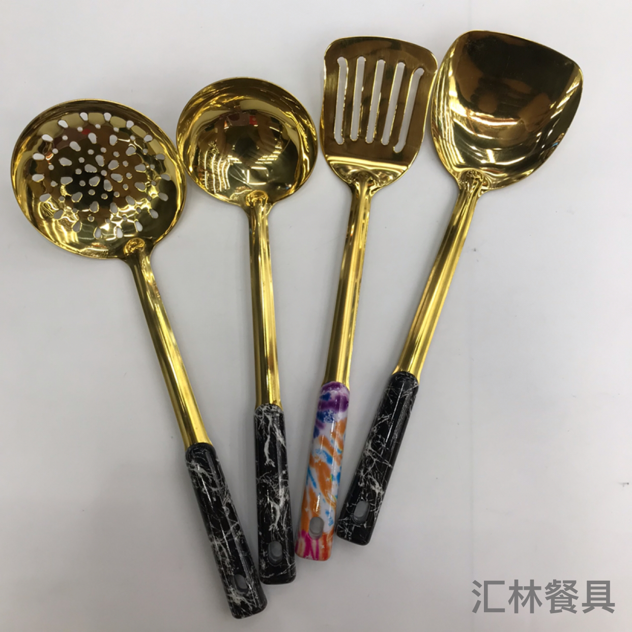 Stainless Steel Kitchenware 1.5cm Titanium-Plated Marble Handle Porridge Colander Spatula Flat Shovel Long Tongue Spoon Short Rice Spoon