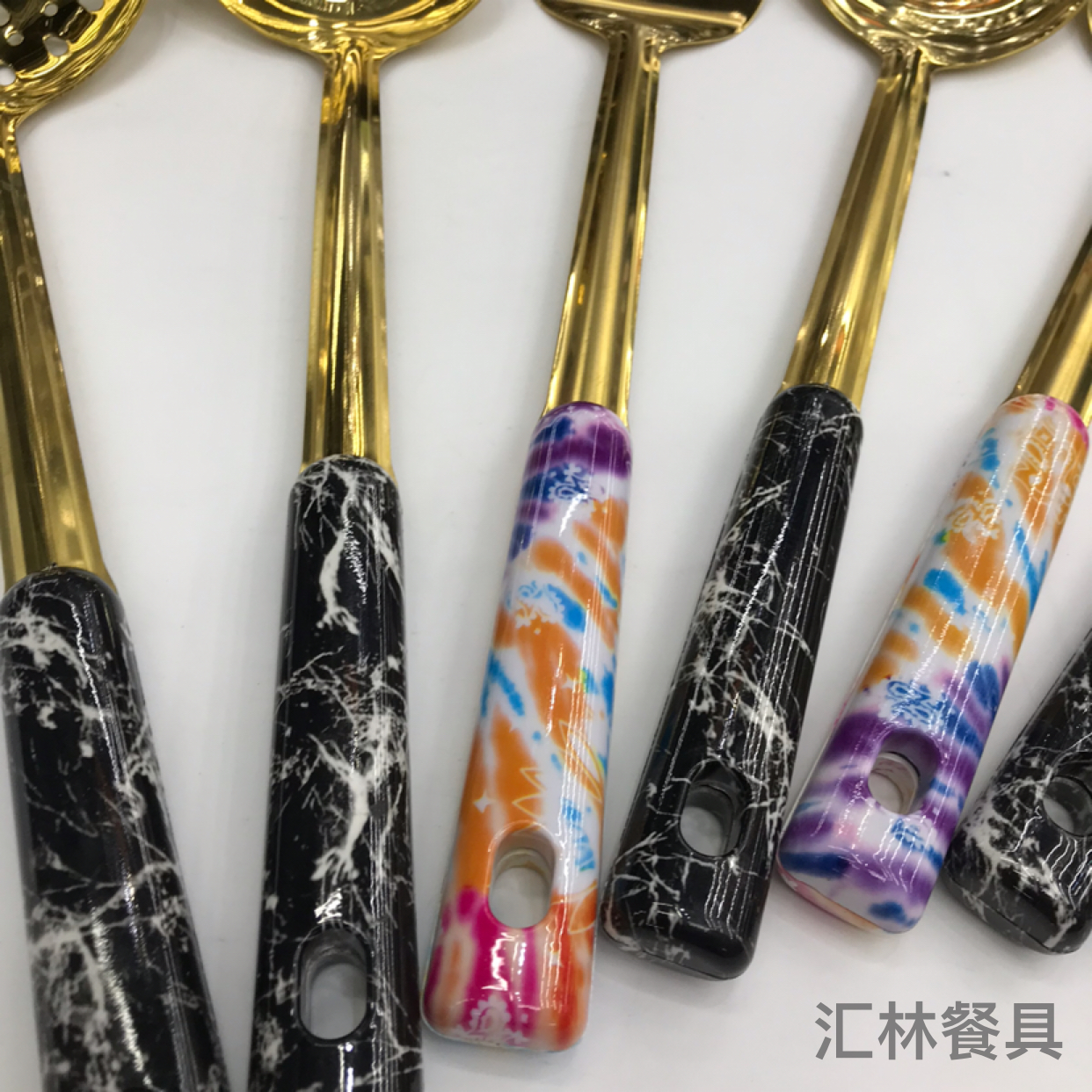 Stainless Steel Kitchenware 1.5cm Titanium-Plated Marble Handle Porridge Colander Spatula Flat Shovel Long Tongue Spoon Short Rice Spoon