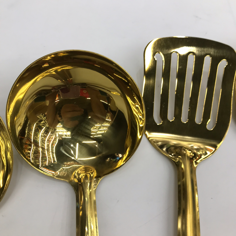 Stainless Steel Kitchenware 1.5cm Titanium-Plated Marble Handle Porridge Colander Spatula Flat Shovel Long Tongue Spoon Short Rice Spoon