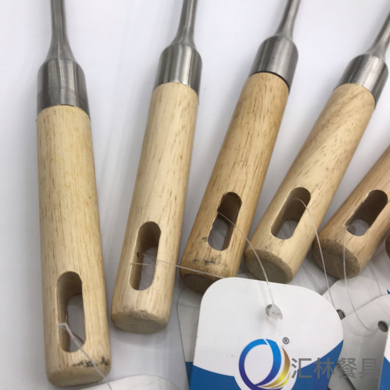 201 Stainless Steel Kitchenware Double Stand Wooden Handle Porridge Colander Spatula Long Tongue Chopsticks Short Rice Spoon Customizable Logo