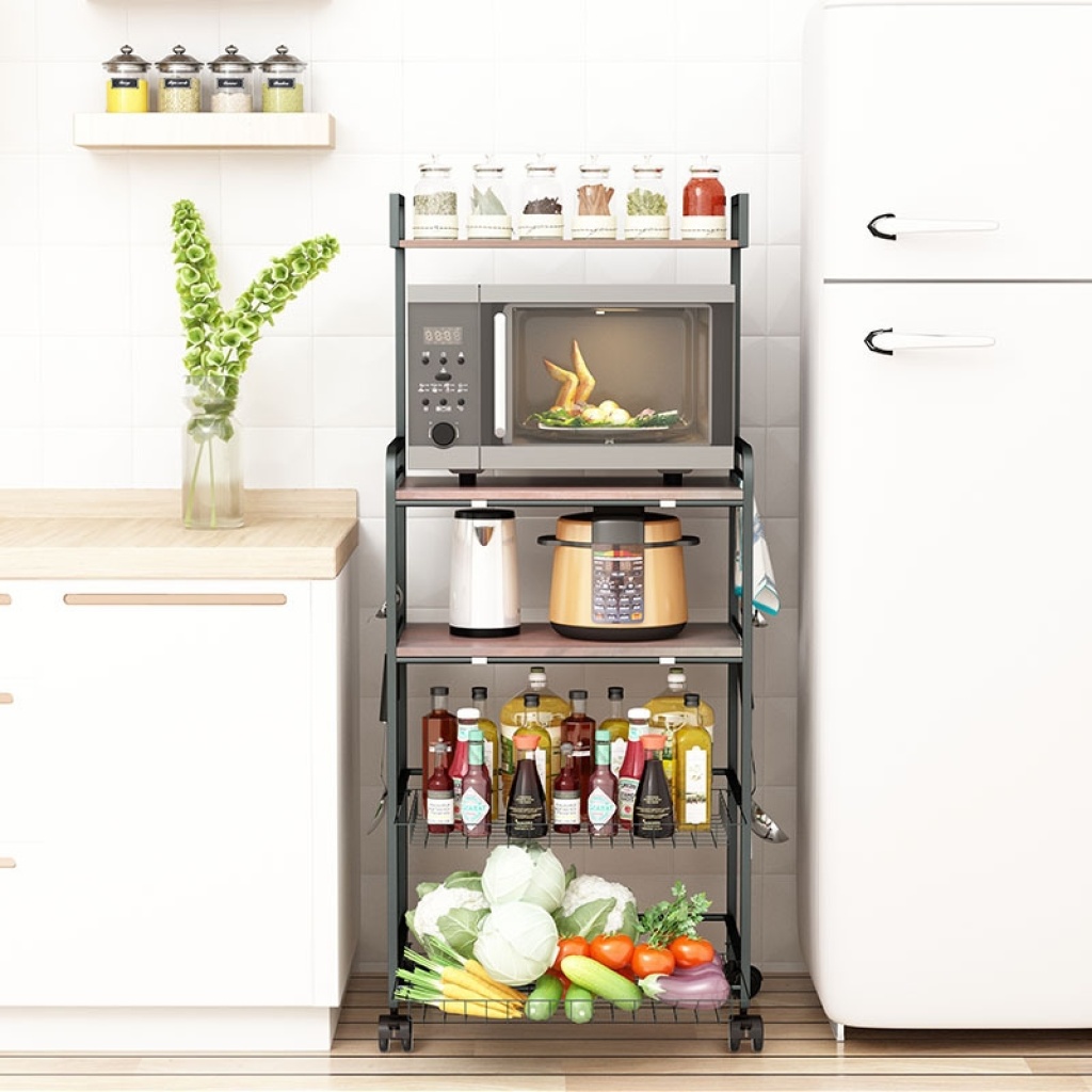 Kitchen shelf fruit and vegetable floor-to-floor multi-layer microwave oven storage rack storage pot oven basket