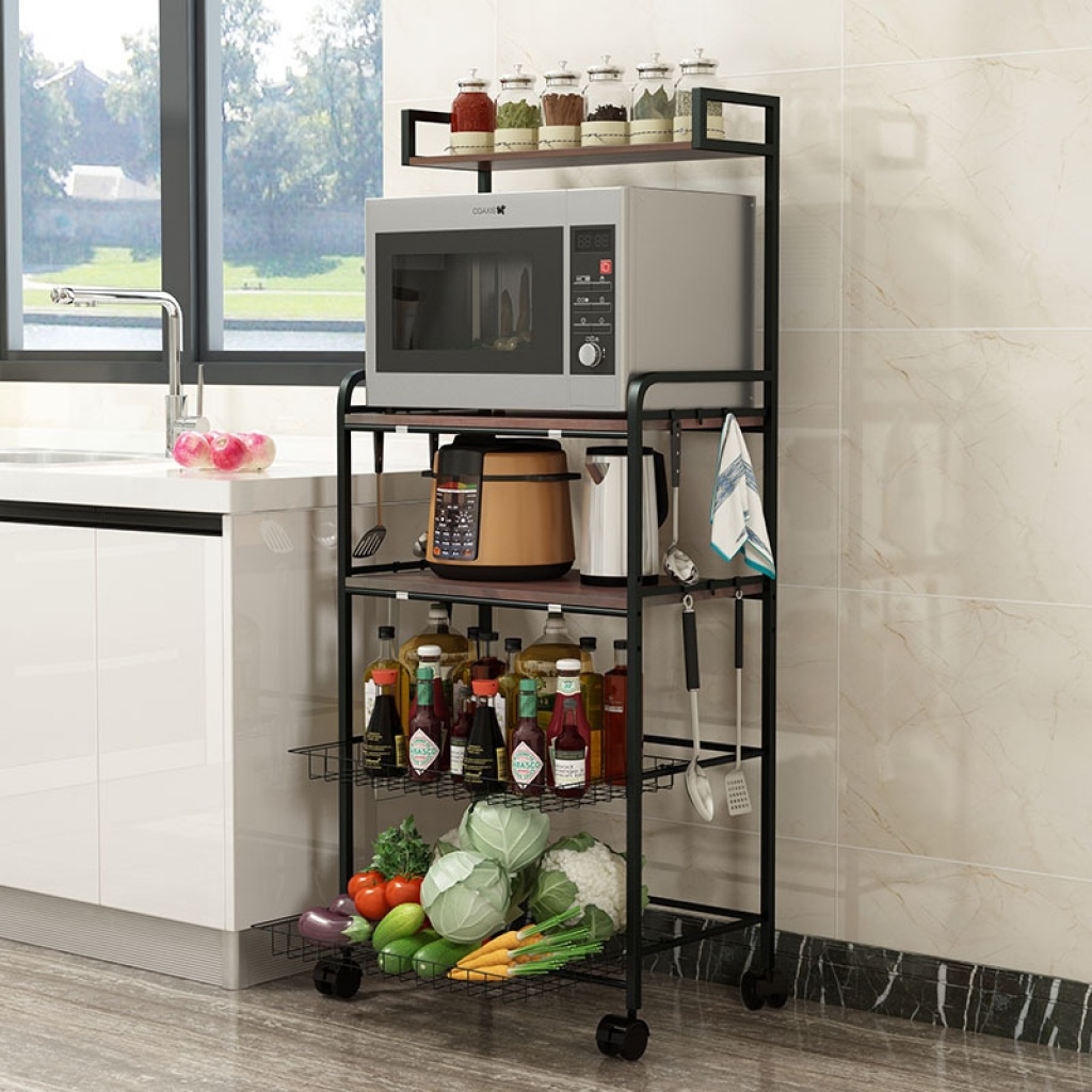 Kitchen shelf fruit and vegetable floor-to-floor multi-layer microwave oven storage rack storage pot oven basket