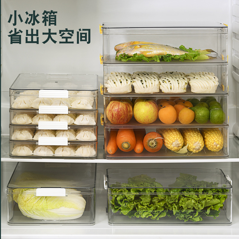 Refrigerator Storage Box Dumplings Box Household Quick-Frozen Dumpling Box Wonton Fresh-Keeping Quick-Frozen Box Household Dumpling Freezing Transparent Box