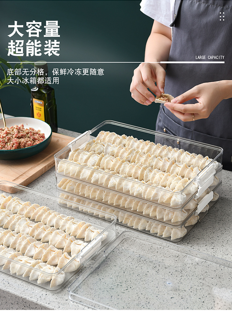 Refrigerator Storage Box Dumplings Box Household Quick-Frozen Dumpling Box Wonton Fresh-Keeping Quick-Frozen Box Household Dumpling Freezing Transparent Box