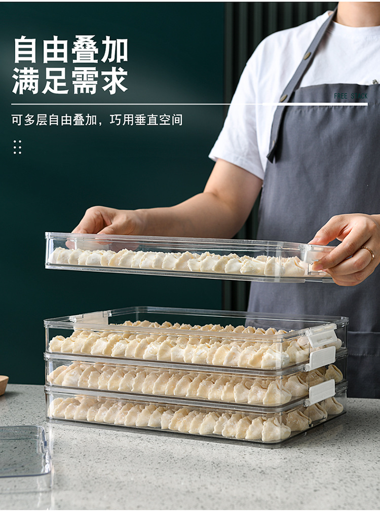 Refrigerator Storage Box Dumplings Box Household Quick-Frozen Dumpling Box Wonton Fresh-Keeping Quick-Frozen Box Household Dumpling Freezing Transparent Box