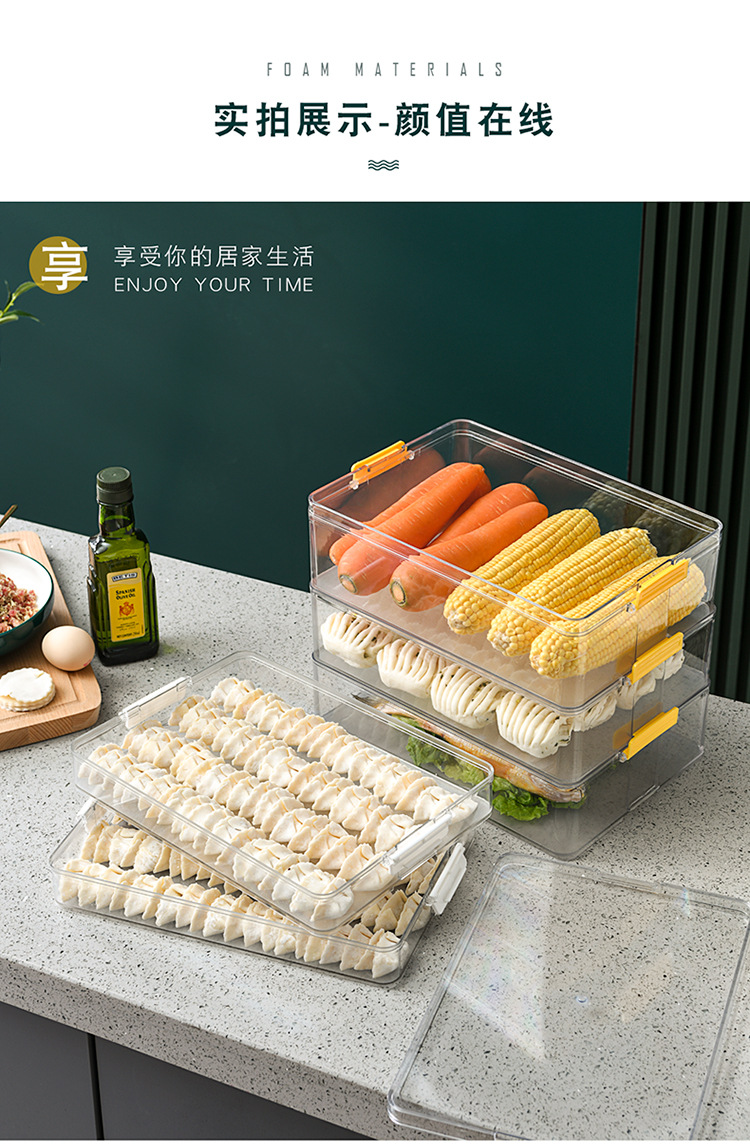 Refrigerator Storage Box Dumplings Box Household Quick-Frozen Dumpling Box Wonton Fresh-Keeping Quick-Frozen Box Household Dumpling Freezing Transparent Box