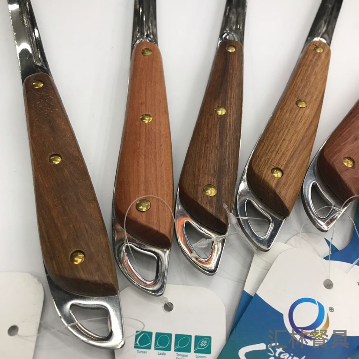 201 Stainless Steel Kitchenware Three-Nail Oblique Wooden Handle Porridge Colander Spatula Long Tongue Drain Short Rice Spoon Customizable Logo
