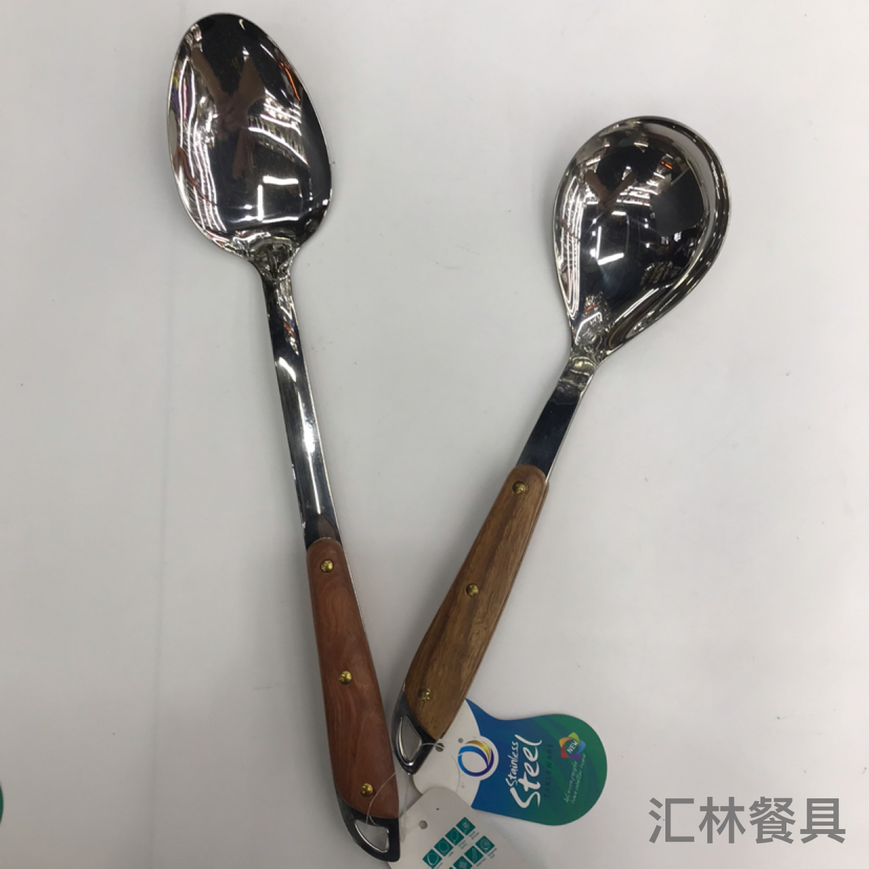 201 Stainless Steel Kitchenware Three-Nail Oblique Wooden Handle Porridge Colander Spatula Long Tongue Drain Short Rice Spoon Customizable Logo