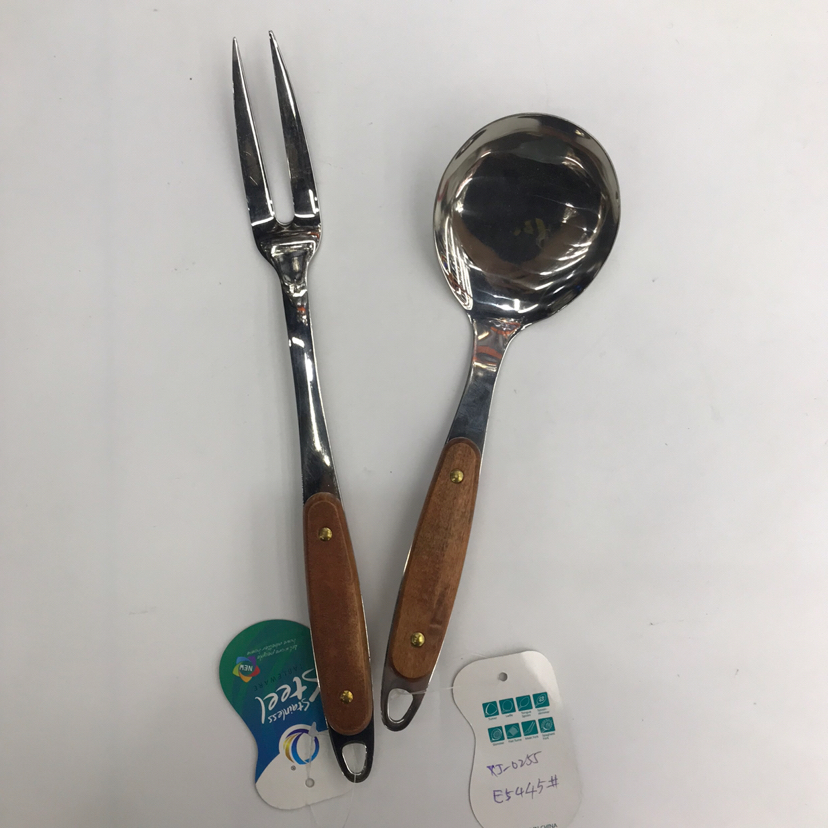 201 Stainless Steel Kitchenware Two-Nail Tip Wooden Handle Porridge Colander Spatula Long Tongue Drain Short Rice Spoon Customizable Logo