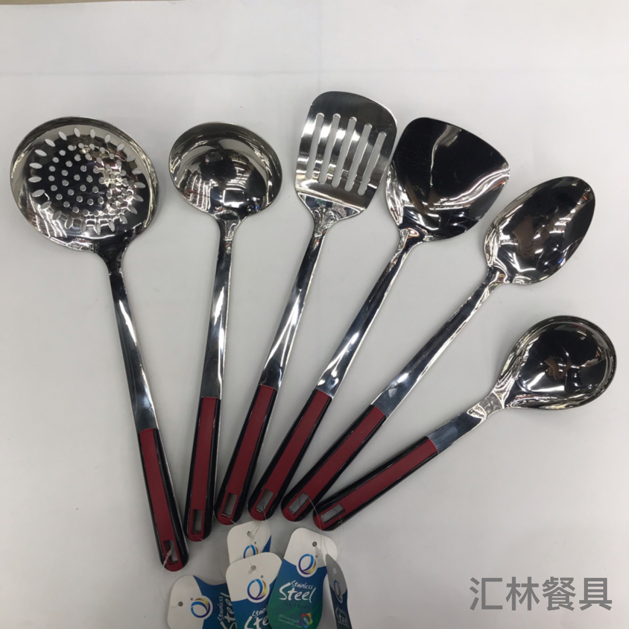 201 Stainless Steel Kitchenware Black and Red Square Hole Porridge Colander Spatula Long Tongue Drain Short Rice Spoon Customizable Logo