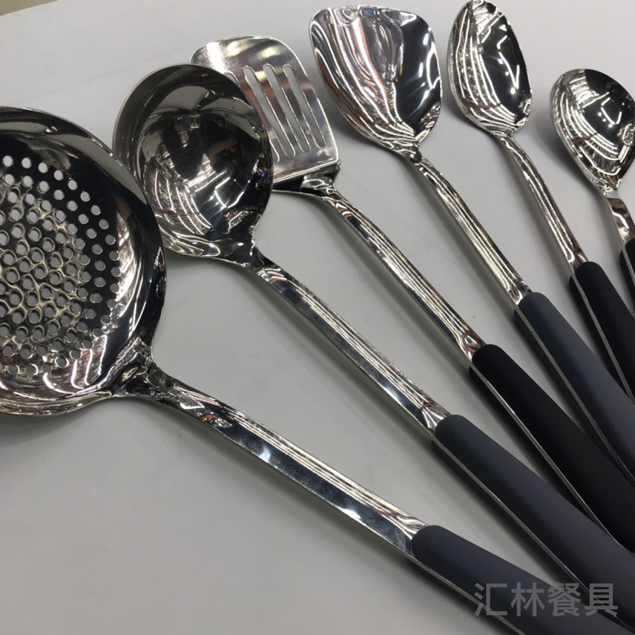 201 Stainless Steel Kitchenware Oblique Handle Plastic Porridge Colander Spatula Long Tongue Drain Short Rice Spoon Customizable Logo