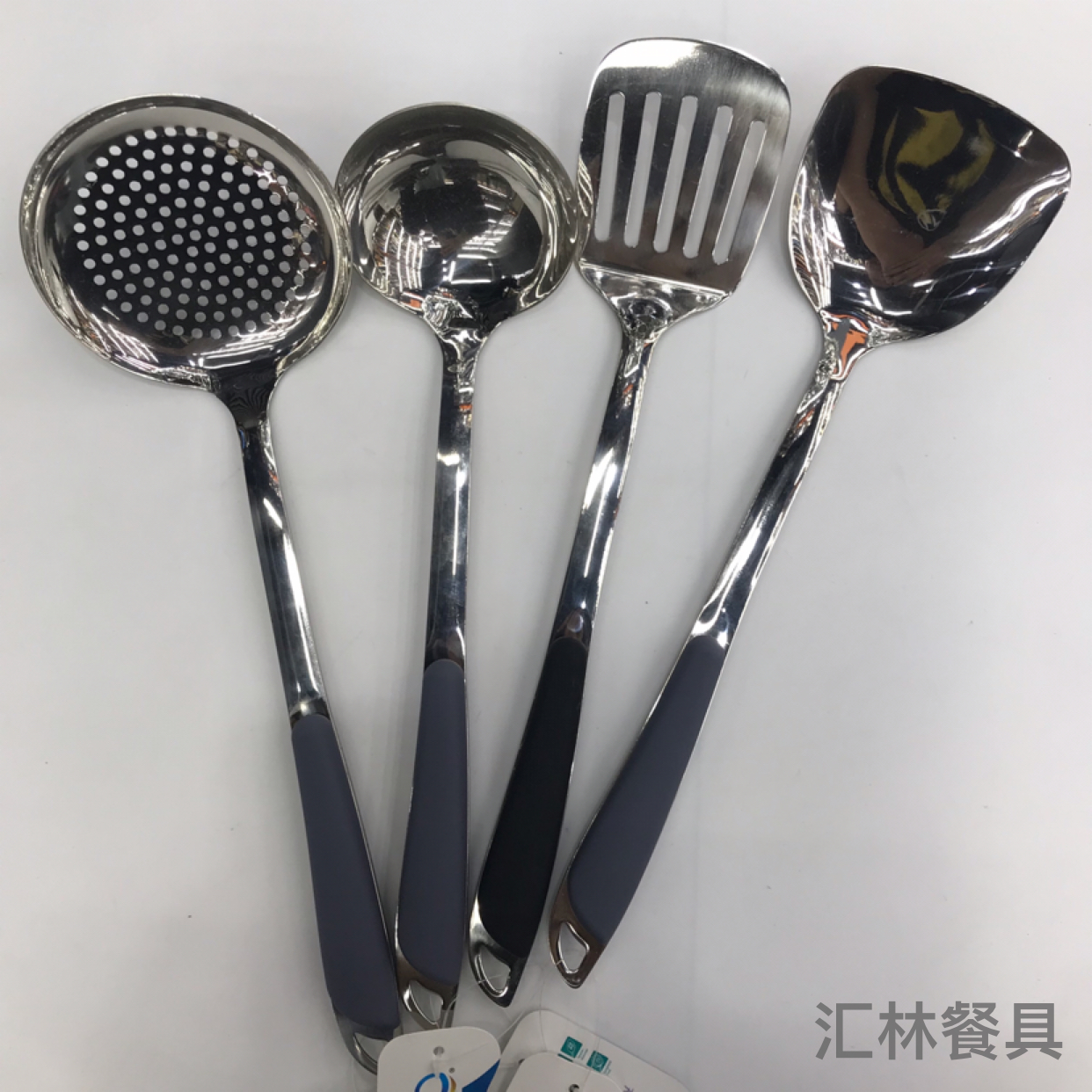 201 Stainless Steel Kitchenware Oblique Handle Plastic Porridge Colander Spatula Long Tongue Drain Short Rice Spoon Customizable Logo