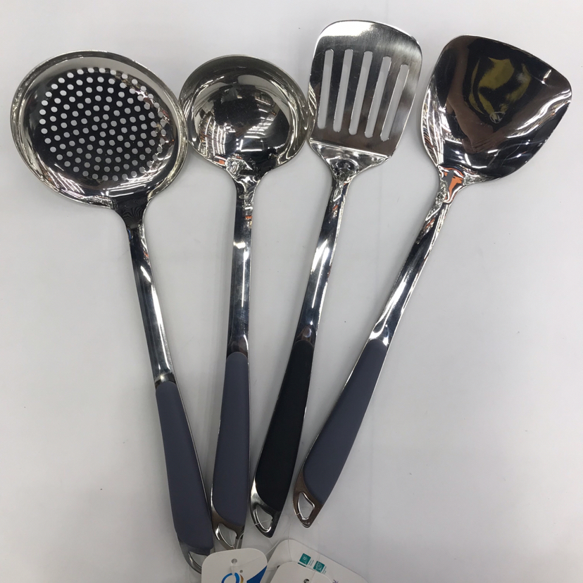 201 Stainless Steel Kitchenware Oblique Handle Plastic Porridge Colander Spatula Long Tongue Drain Short Rice Spoon Customizable Logo