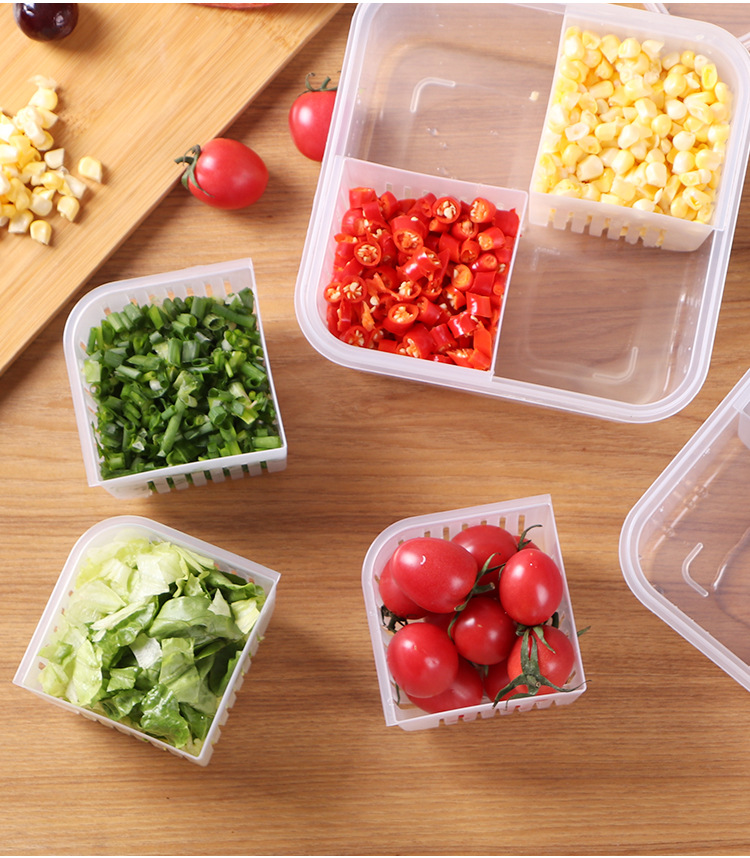 Four Grids with Lid Chopped Green Onion Ginger Slice Garlic Fresh-Keeping Box Refrigerator Fruit Vegetable Storage Kitchen Draining Storage Box with Lid Four Grids with Lid Chopped Green Onion Ginger Slice Garlic Fresh-Keeping Box Refrigerator Fruit Vegetable Storage Kitchen Draining Storage Box with Lid