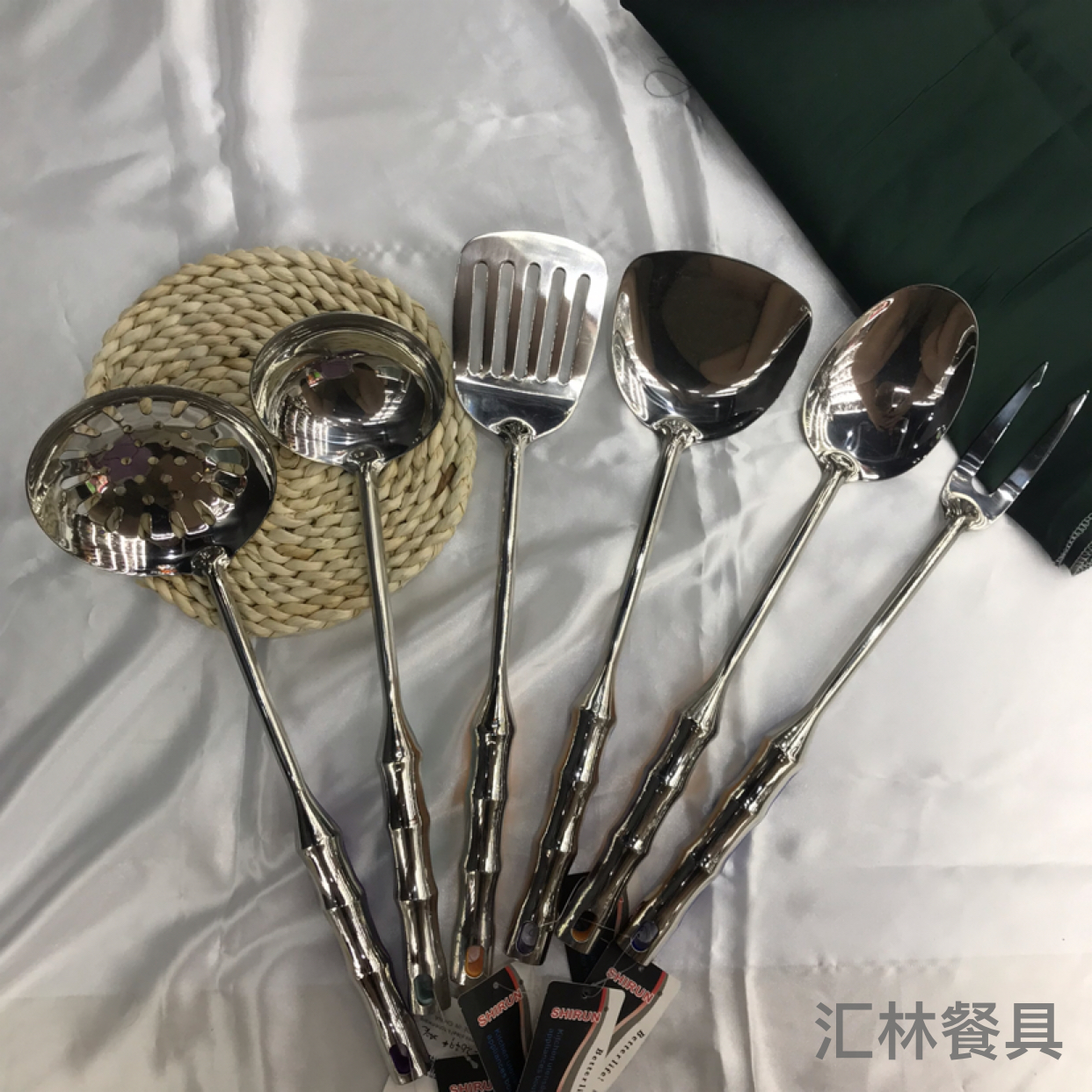 Stainless Steel Kitchenware 2cm Fashion Bamboo Porridge Colander Spatula Flat Shovel Long Tongue Spoon Hotel Exclusive