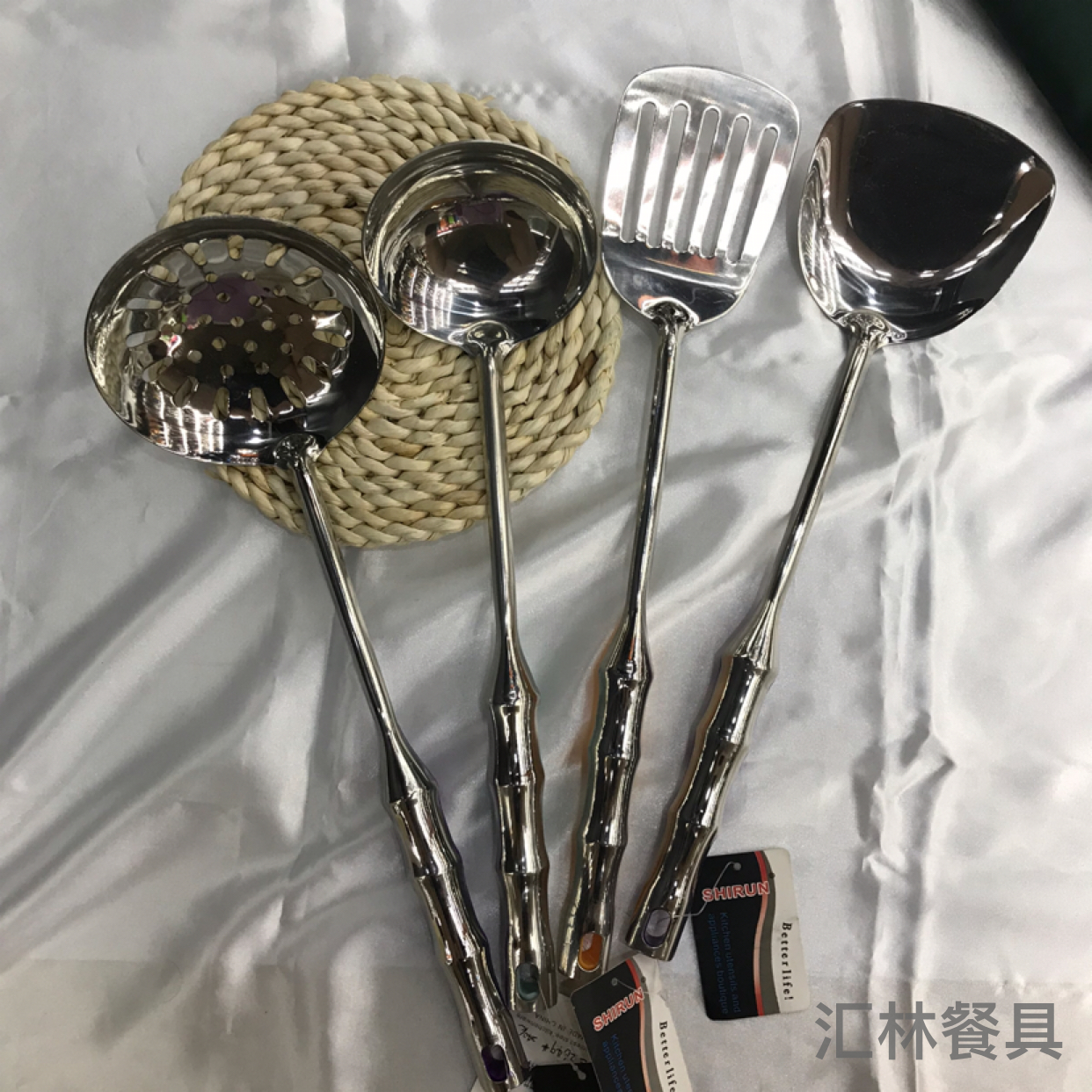 Stainless Steel Kitchenware 2cm Fashion Bamboo Porridge Colander Spatula Flat Shovel Long Tongue Spoon Hotel Exclusive