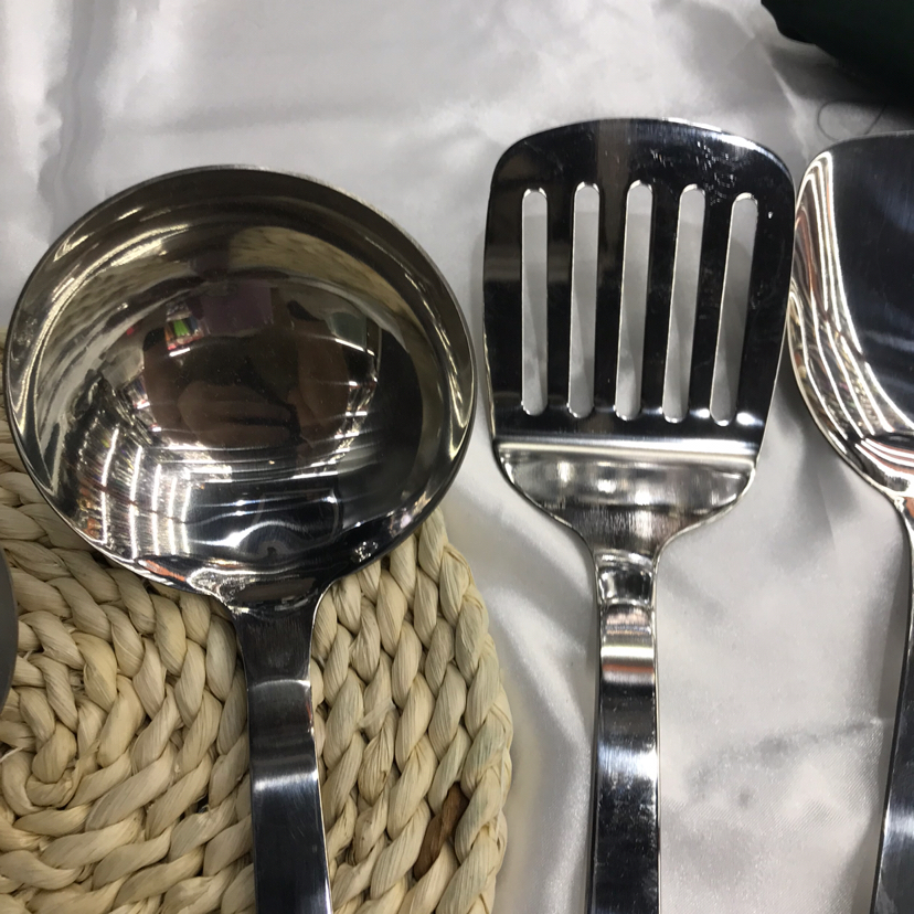Stainless Steel Kitchenware 3cm Square Wood Grain Handle Porridge Colander Spatula Flat Shovel Long Tongue Spoon Hotel Dedicated for Customization