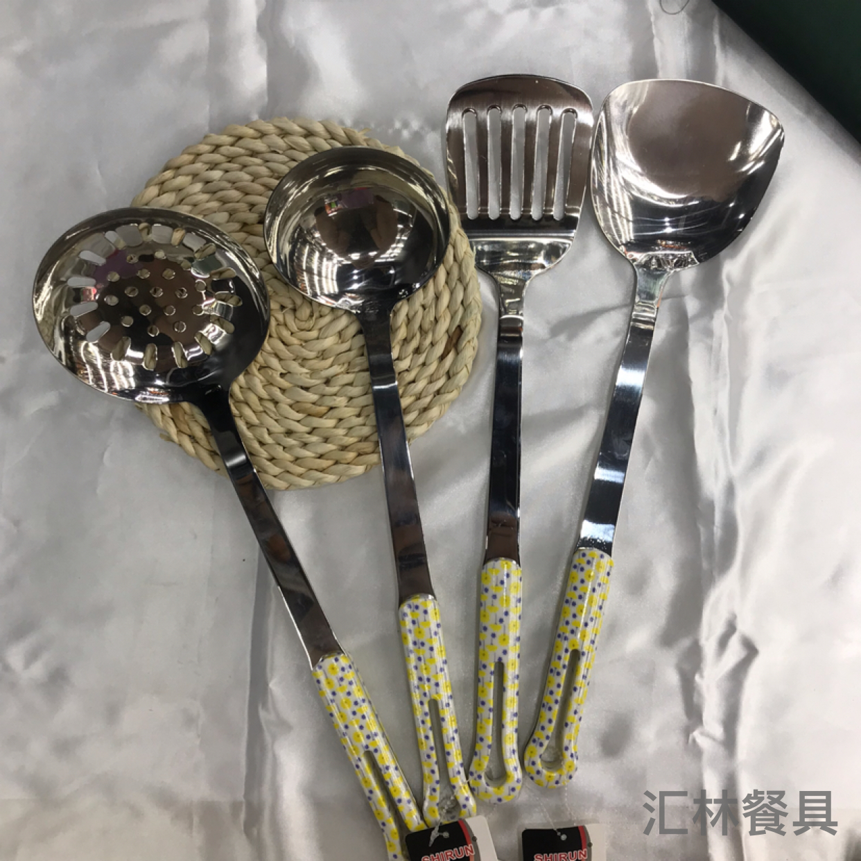 Stainless Steel Kitchenware 3cm Kitchen Colorful Elegant Flower Handle Porridge Colander Spatula Flat Shovel Long Tongue Spoon Hotel Exclusive
