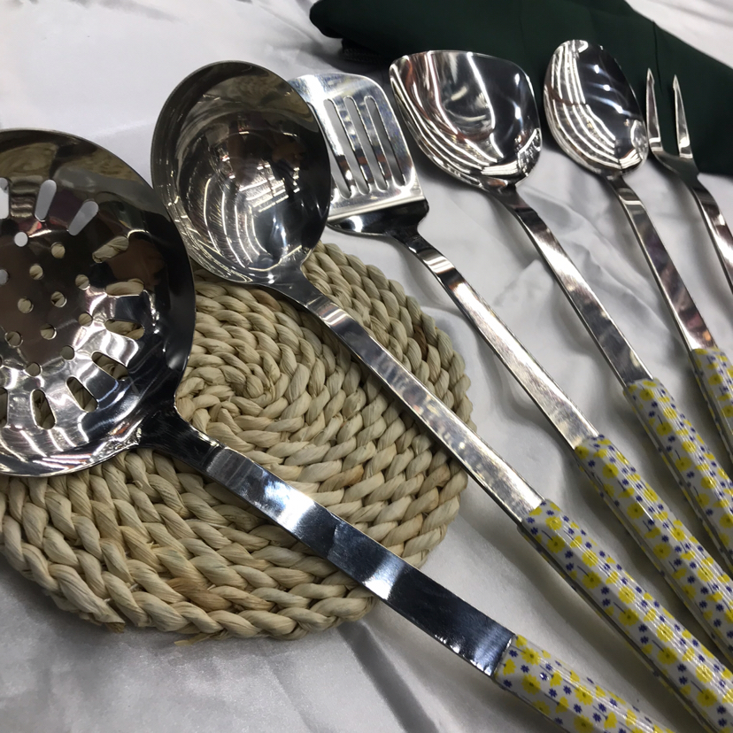Stainless Steel Kitchenware 3cm Hand-Held Fireworks Square Handle Porridge Colander Spatula Flat Shovel Long Tongue Spoon Hotel Dedicated for Customization