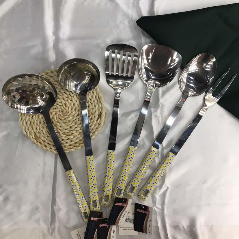 Stainless Steel Kitchenware 3cm Hand-Held Fireworks Square Handle Porridge Colander Spatula Flat Shovel Long Tongue Spoon Hotel Dedicated for Customization