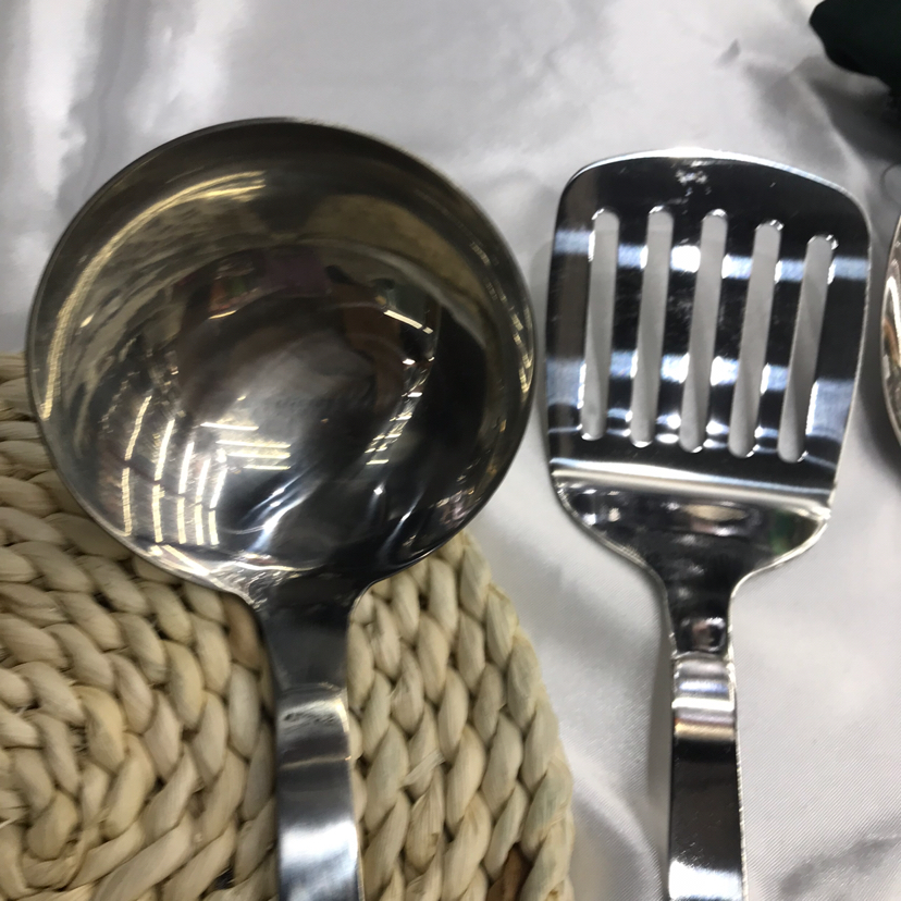Stainless Steel Kitchenware 3cm Hand-Held Fireworks Square Handle Porridge Colander Spatula Flat Shovel Long Tongue Spoon Hotel Dedicated for Customization