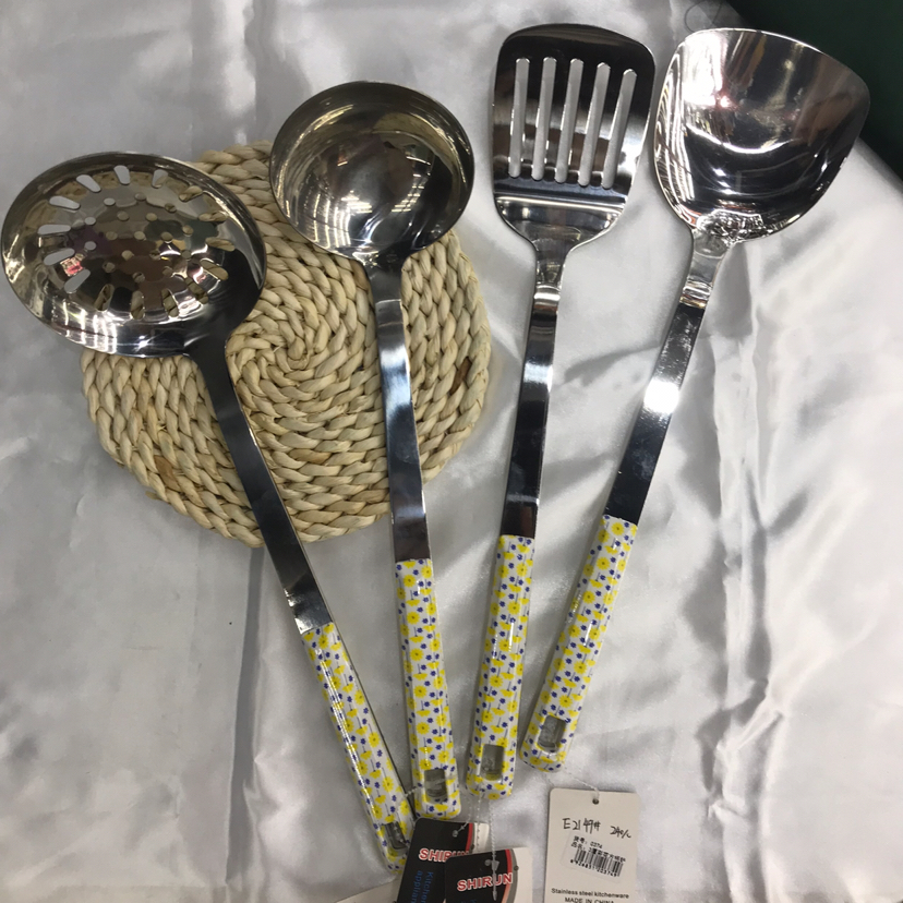 Stainless Steel Kitchenware 3cm Hand-Held Fireworks Square Handle Porridge Colander Spatula Flat Shovel Long Tongue Spoon Hotel Dedicated for Customization