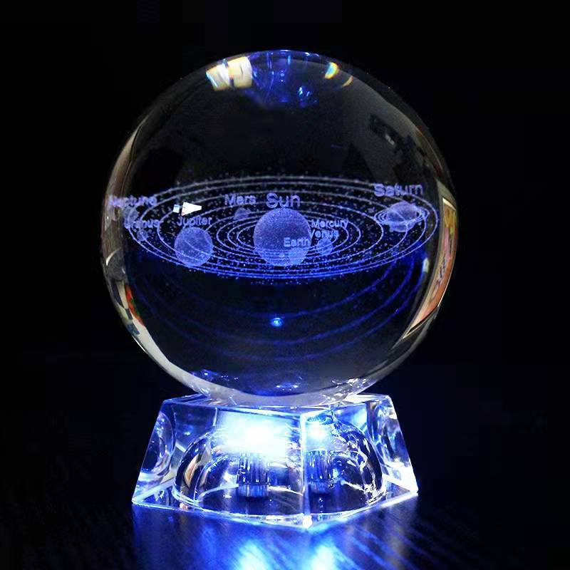 Zhibo K9 Crystal Ball Inner Carving Solar System Creative Home Decoration Glass Ball Luminous Music Box Crafts Wholesale