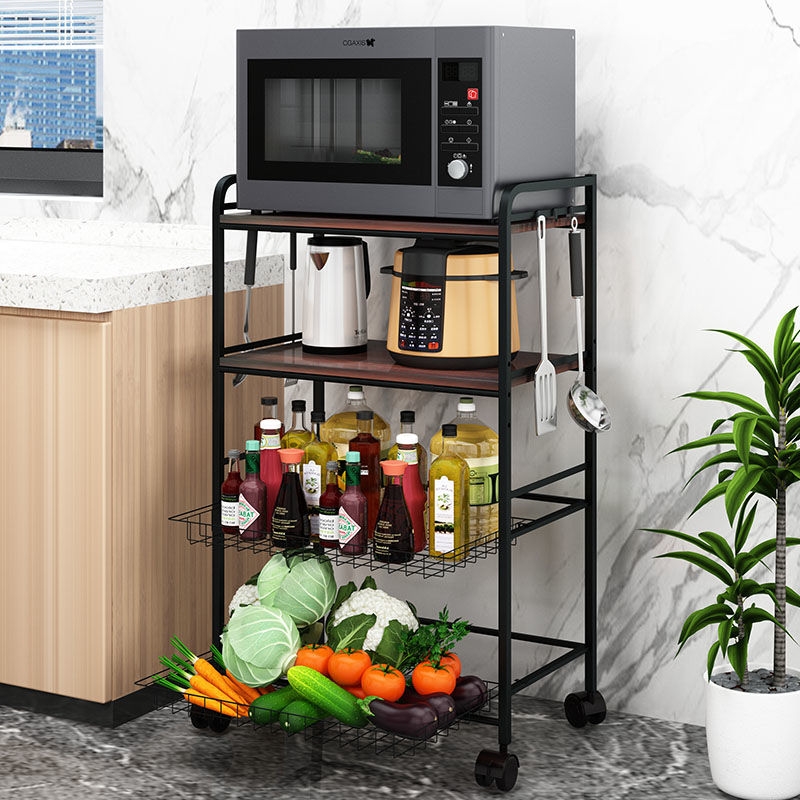 Kitchen shelf fruit and vegetable floor-to-floor multi-layer microwave oven storage rack storage pot oven basket