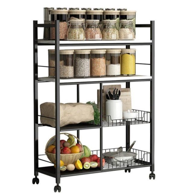Kitchen shelf fruit and vegetable floor-to-floor multi-layer microwave oven storage rack storage pot oven basket