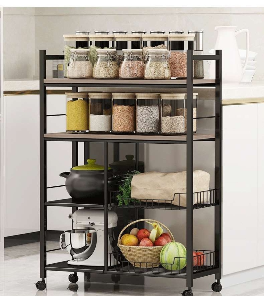 Kitchen shelf fruit and vegetable floor-to-floor multi-layer microwave oven storage rack storage pot oven basket