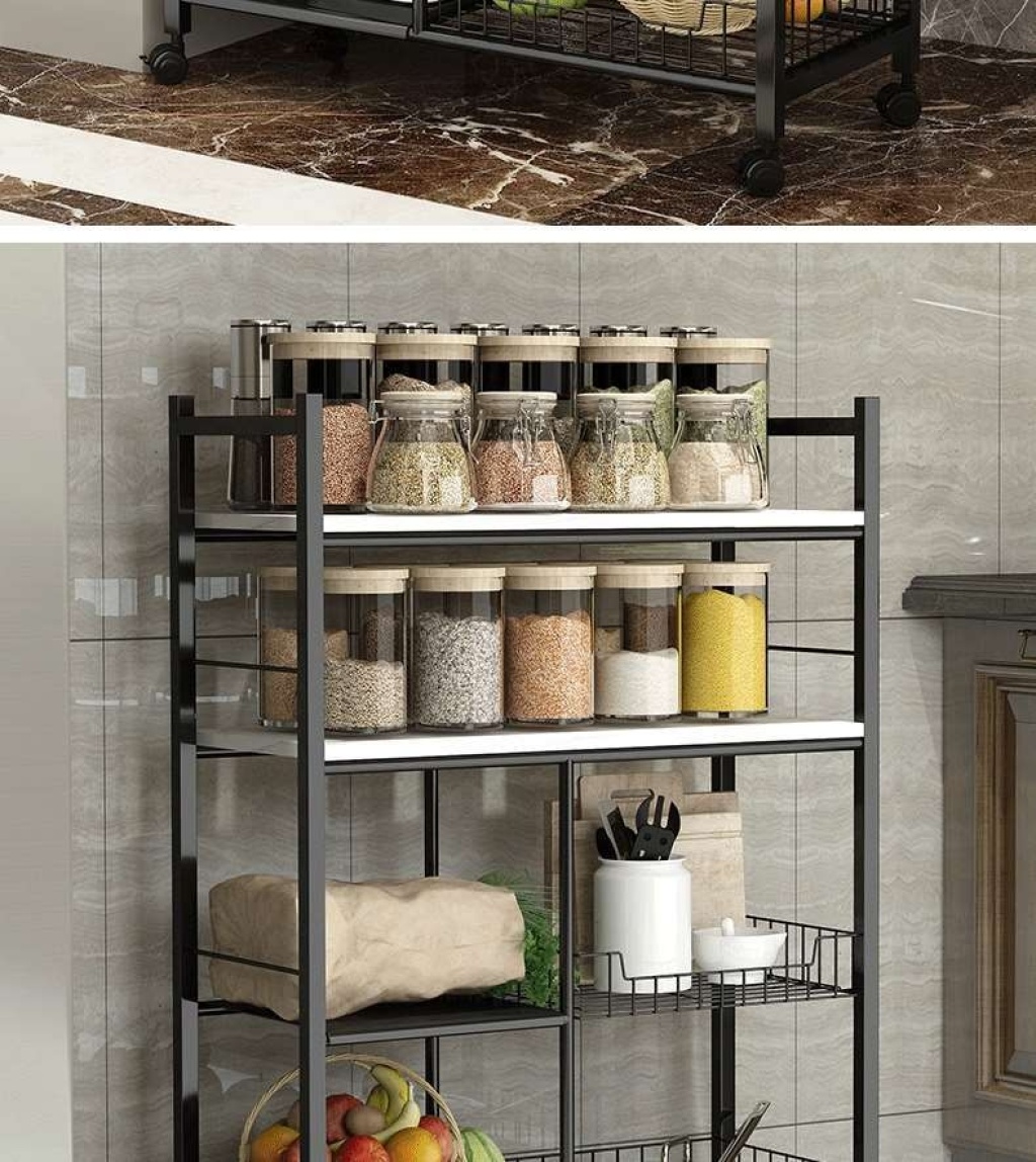 Kitchen shelf fruit and vegetable floor-to-floor multi-layer microwave oven storage rack storage pot oven basket