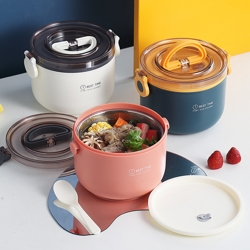 Double-Layer round Lunch Box Office Worker Portable with Cover Microwave Oven Heated Bento Box Sealed Fresh-Keeping Student Bento Box