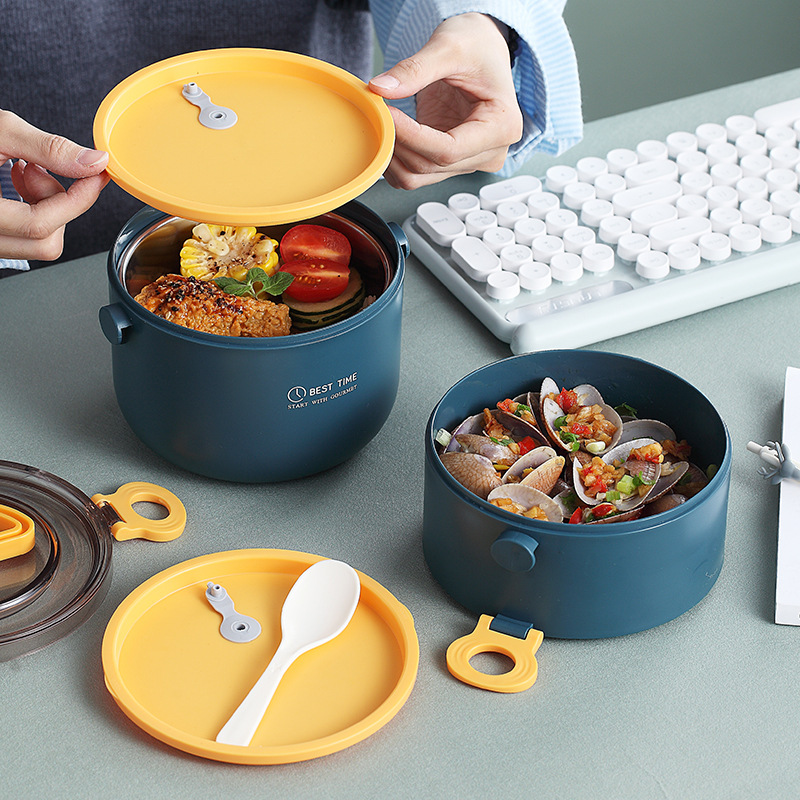 Double-Layer round Lunch Box Office Worker Portable with Cover Microwave Oven Heated Bento Box Sealed Fresh-Keeping Student Bento Box