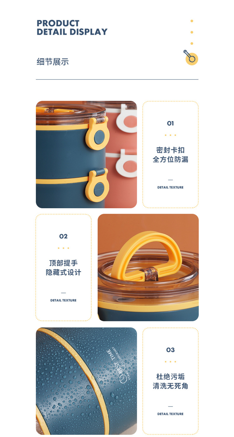 Double-Layer round Lunch Box Office Worker Portable with Cover Microwave Oven Heated Bento Box Sealed Fresh-Keeping Student Bento Box