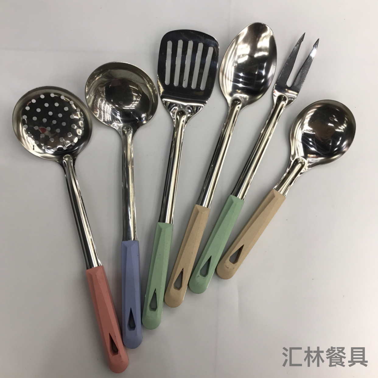 Stainless Steel Kitchenware Diamond Candy-Colored Handle Anti-Scald Porridge Colander Spatula Flat Shovel Long Tongue Spoon Custom Logo