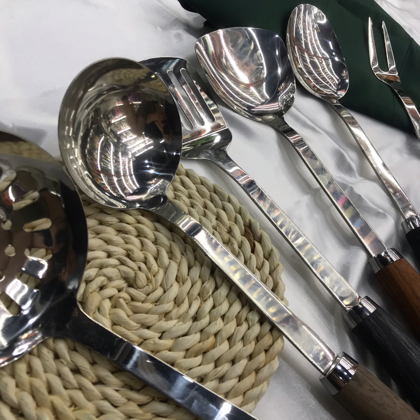 Stainless Steel Kitchenware 3cm Supreme Rosewood Grain Handle Porridge Colander Spatula Flat Shovel Leaking Long Tongue Spoon Hotel Exclusive