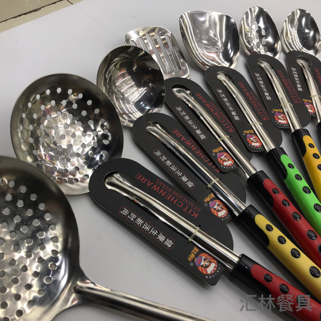 Stainless Steel Kitchenware 1.5cm Non-Magnetic Dot Handle Anti-Scald Porridge Colander Spatula Flat Shovel Leaking Long Tongue Spoon Can Be Customized