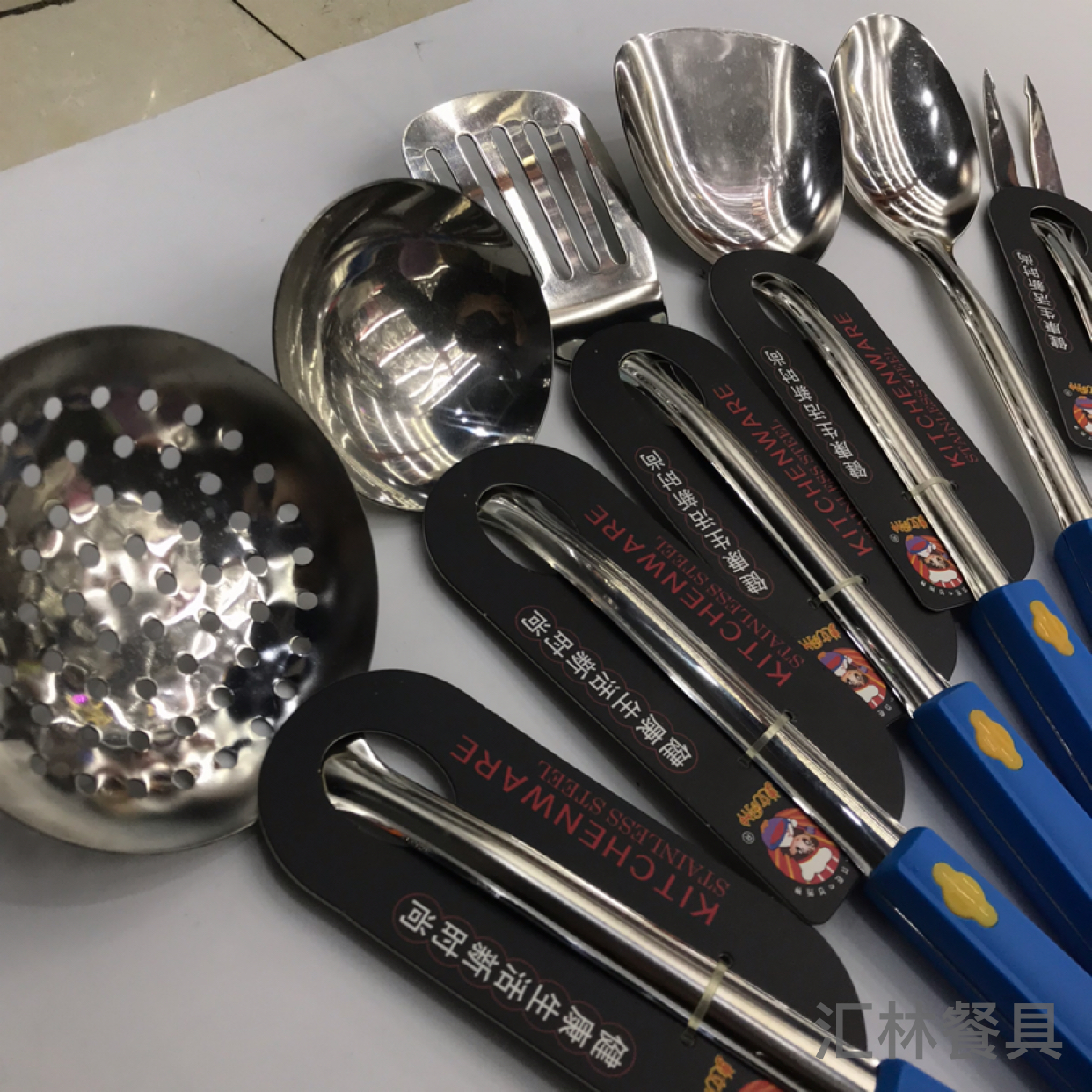 Stainless Steel Kitchenware Small Yellow Anti-Scald Handle Porridge Colander Spatula Flat Shovel Long Tongue Spoon Customizable Logo